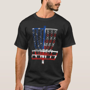 Print of Back American Flag Disc Golf Basket - Gol T-Shirt