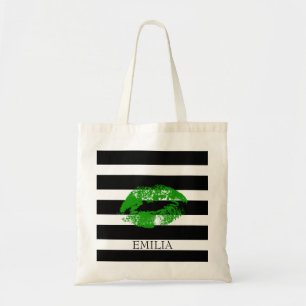Print Of Green Lips And Stripes Tote Bag