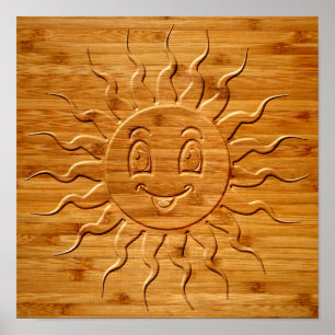 Print Of Smiling Sun Face Carved In Wood