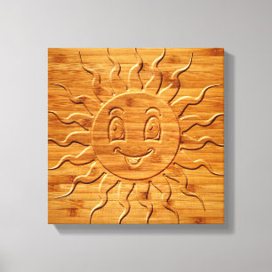 Print Of Smiling Sun Face Carved In Wood