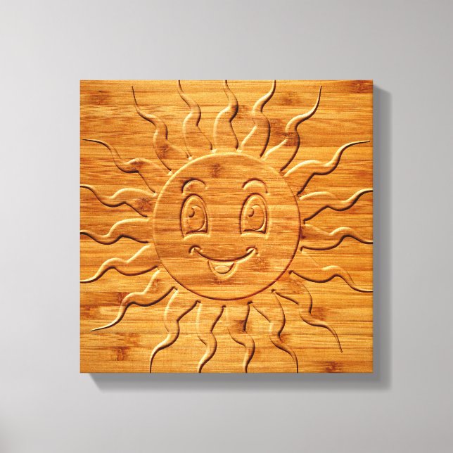 Print Of Smiling Sun Face Carved In Wood (Front)