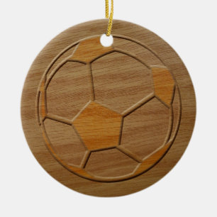 Print Of Soccer Ball Carved In Wood Ceramic Tree Decoration