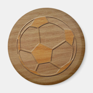 Print Of Soccer Ball Carved In Wood Magnet