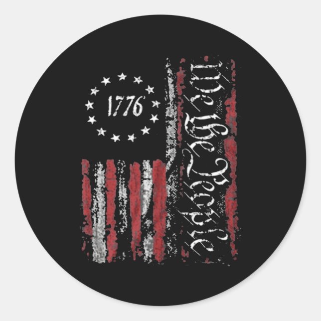 Print On Back American Flag Patriotic 1776 We The  Classic Round Sticker (Front)