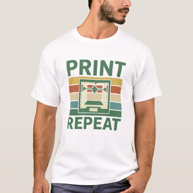 Print Repeat Retro 3D Printer Graphic T-Shirt (Front)