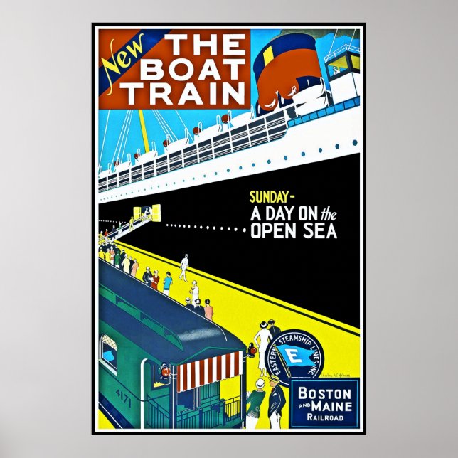 Print Retro Vintage Image Travel Boston Maine Ship (Front)