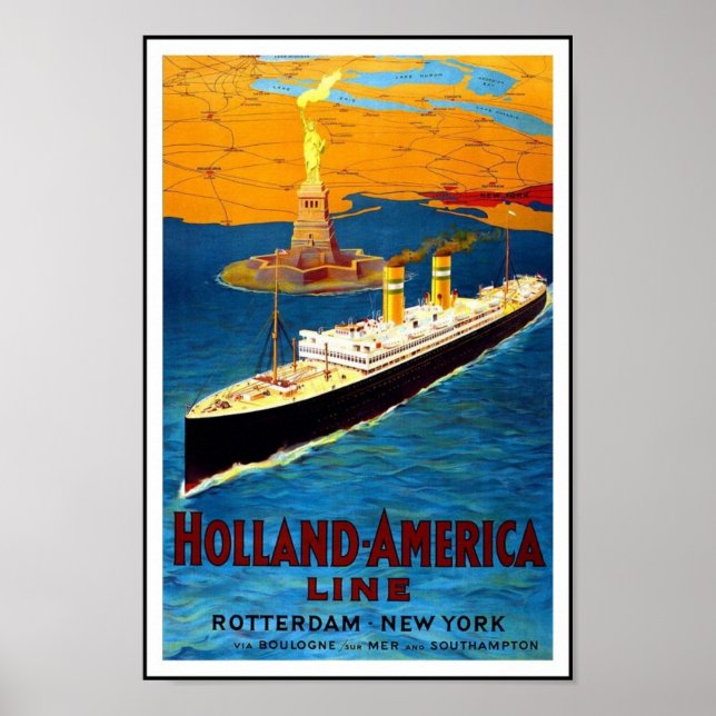 Print Retro Vintage Image Travel Holland - America (Front)