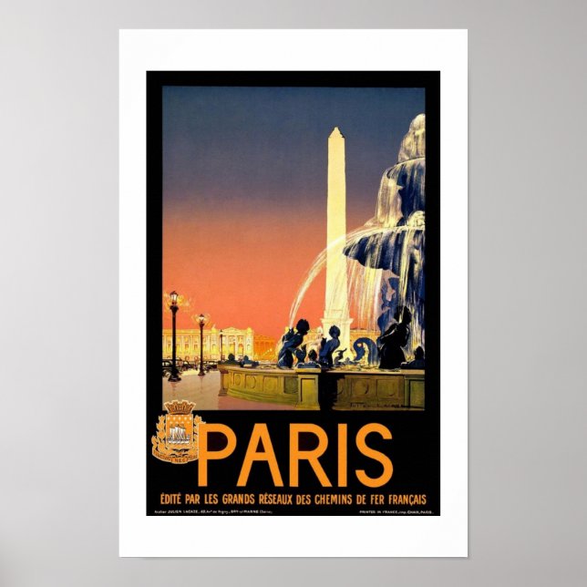 Print Retro Vintage Image Travel Paris France (Front)
