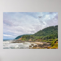 Print: Seagulls Flying Along Coast