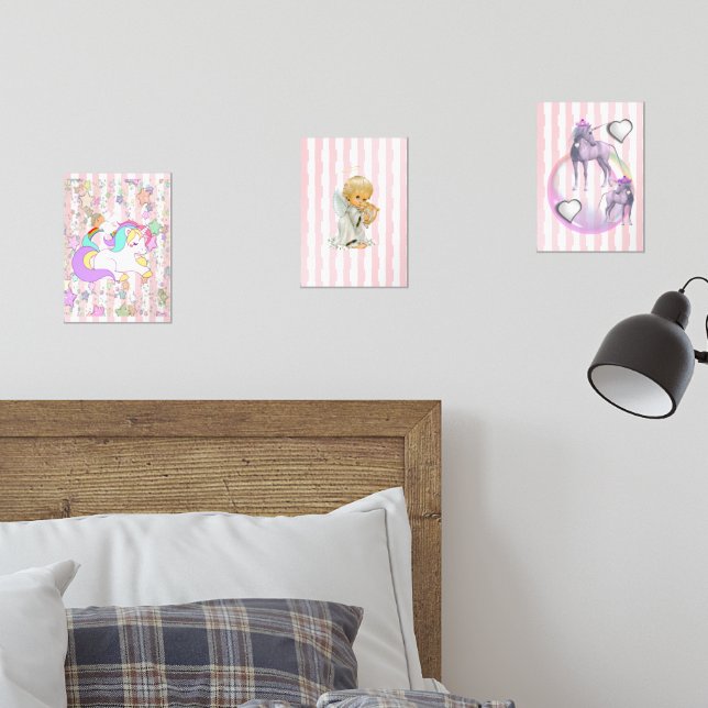 Print Set  Pink & White Stripe Unicorn Angel (Bedroom)