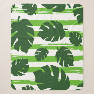 Print summer exotic jungle plant tropical palm lea sherpa blanket