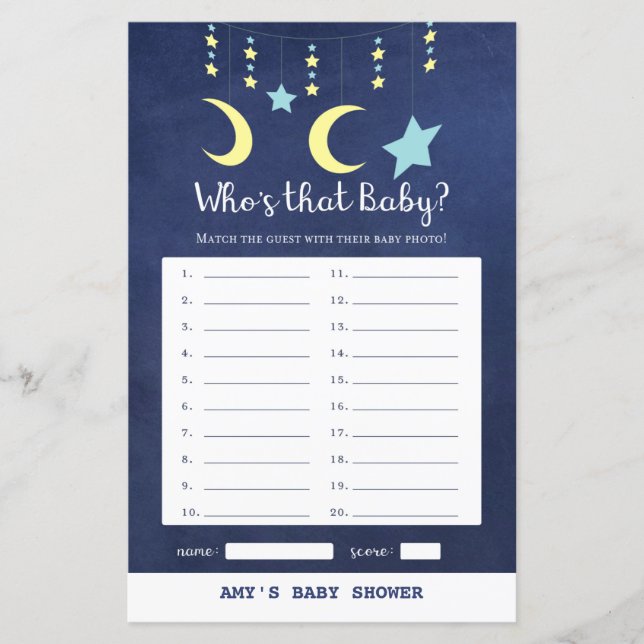 PRINT Twinkle Twinkle Moon Stars Baby Shower Game (Front)