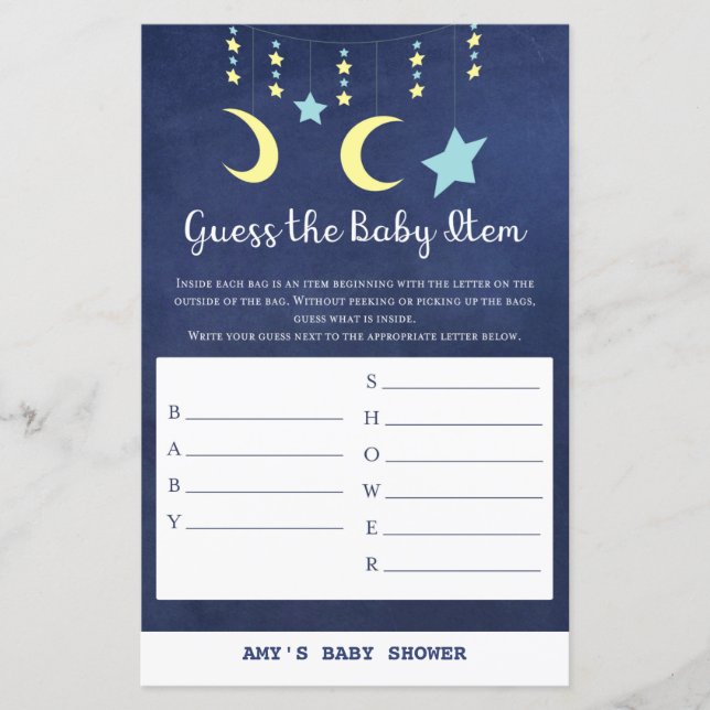 PRINT Twinkle Twinkle Moon Stars Baby Shower Game (Front)