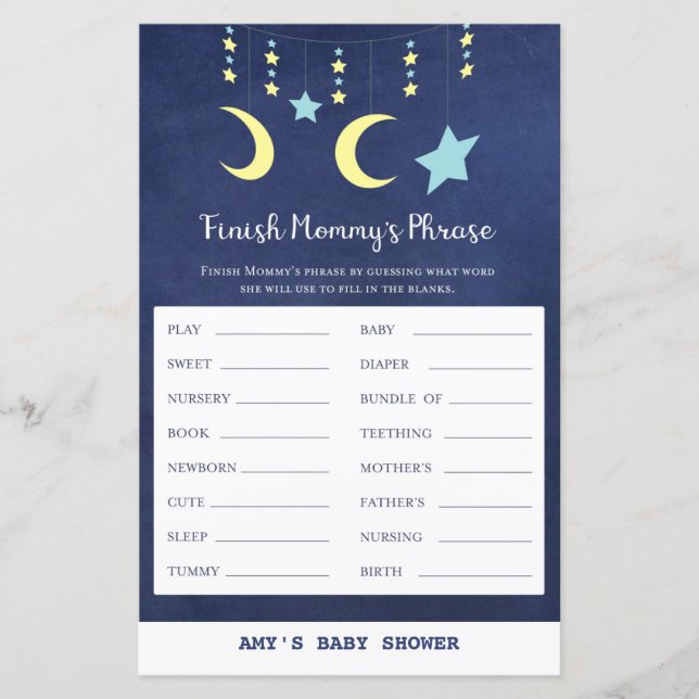 PRINT Twinkle Twinkle Moon Stars Baby Shower Game (Front)