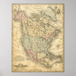 Print Vintage Map of North America