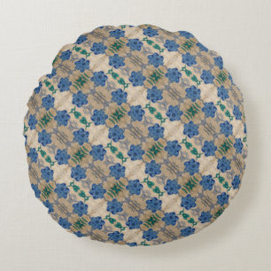 Print vintage wallpaper  Blue  flowers print Round Cushion