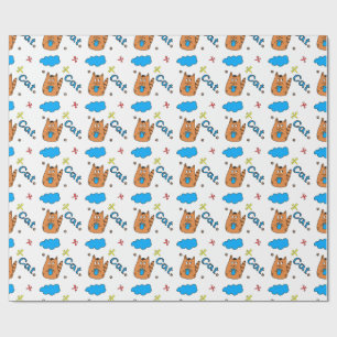 Print with a cute cartoon-style cat holding a cup wrapping paper