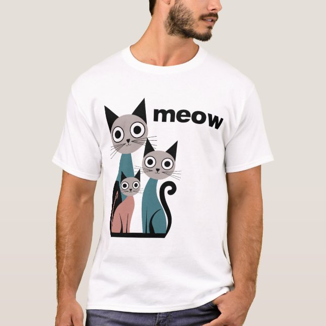Print with cats, meow T-Shirt (Front)