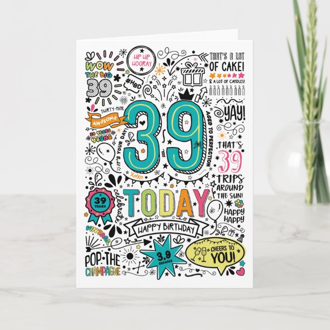 Printable 39th Birthday Card | Instant Download (Front)