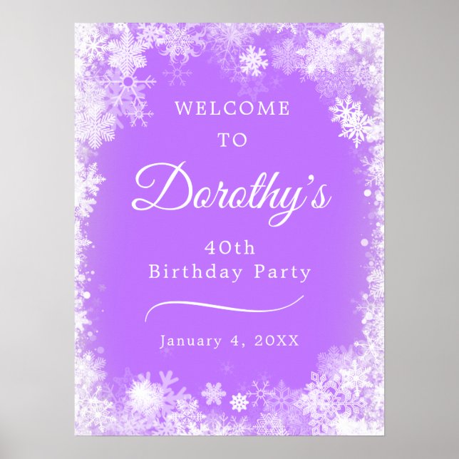 Printable 40th Birthday Snowflake Purple Welcome Poster (Front)