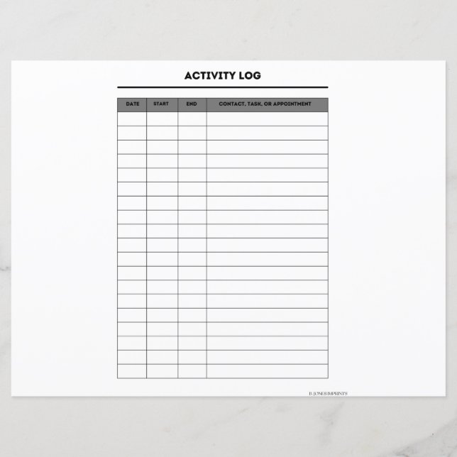 Printable Activity Log (Back)