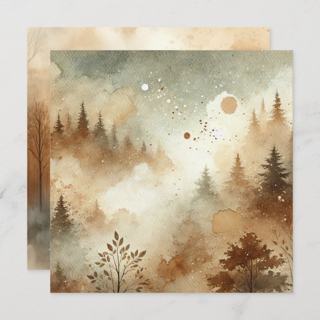 Printable Autumnal Watercolor Forest Scrapbook Invitation (Front/Back)