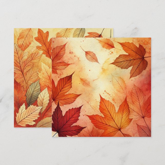 Printable Autumnal Watercolor Leaves Scrapbook Invitation (Front/Back)
