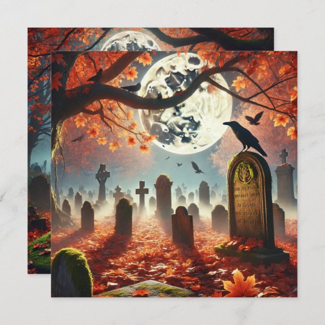 Printable Autumnal Whimsigoth Graveyard Scrapbook Invitation (Front/Back)