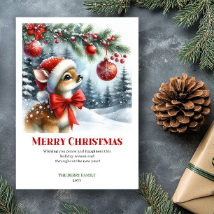 Printable Baby Deer Christmas Scene Watercolor  Holiday Card