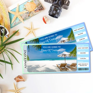 Printable BEACH VACATION Surprise Reveal Ticket Card