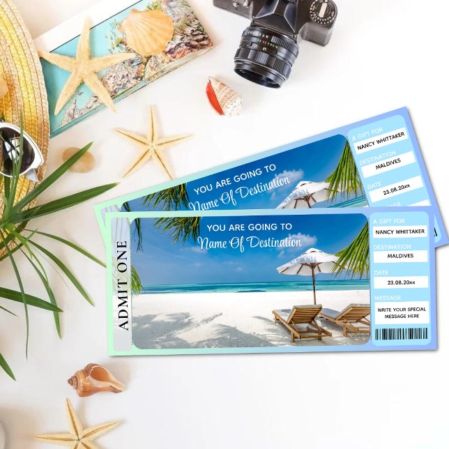Printable BEACH VACATION Surprise Reveal Ticket Card (Creator Uploaded)
