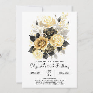 Printable Bloom Gold and Black 50th Birthday Invitation