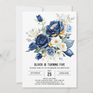 Printable Blue Floral Birthday Invitation