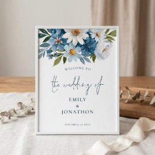 Printable Blue Florals Welcome to Wedding Sign