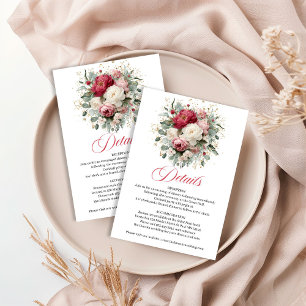 Printable blush burgundy floral wedding details enclosure card