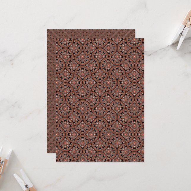 Printable Bohemian Mandala Fans Scrapbook Paper Invitation (Front/Back In Situ)