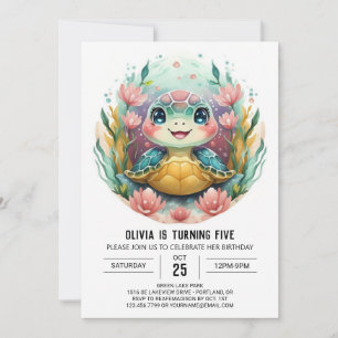 Printable Boho Turtle Girl Birthday Invitation