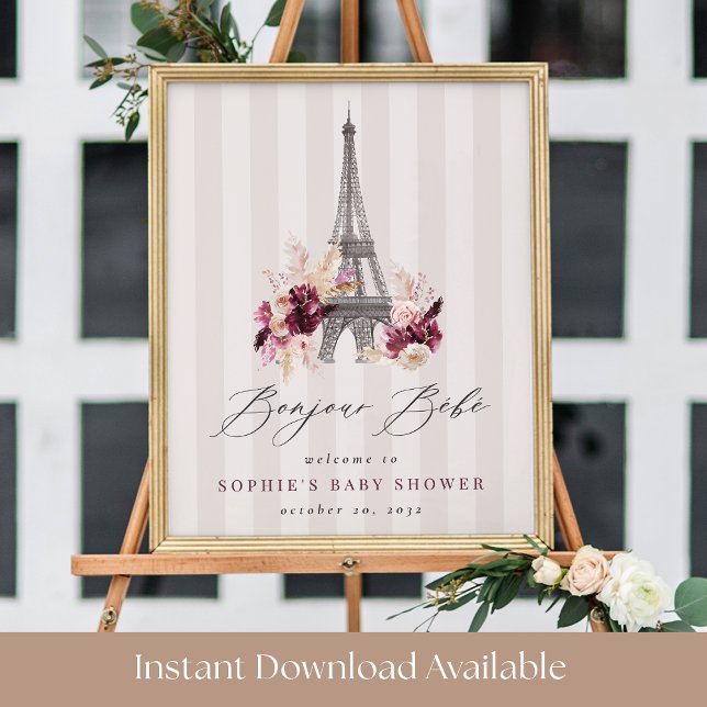 Printable Bonjour Bébé Baby Shower Welcome Sign (Creator Uploaded)