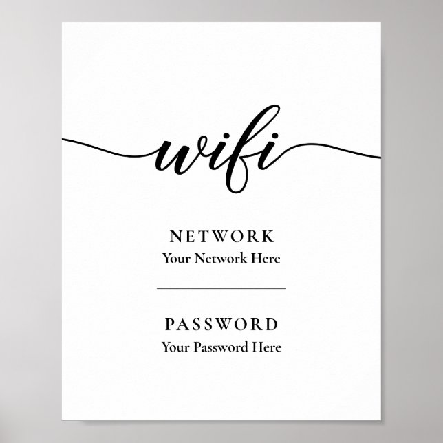 Printable Calligraphy Wifi Password Network Sign (Front)