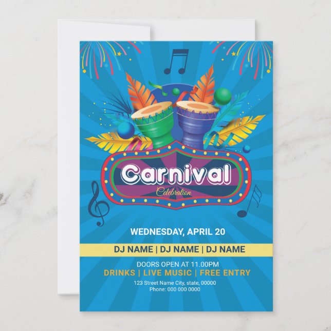 Printable Carnival Party Flyer Template (Front)