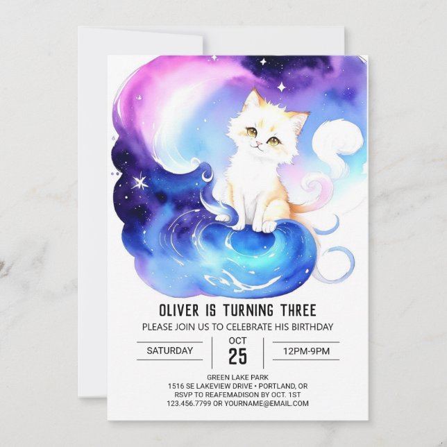 Printable Cat Magical Birthday Invitation (Front)