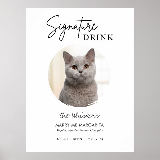Printable Cat Wedding Signature Drinks Bar Sign (Front)
