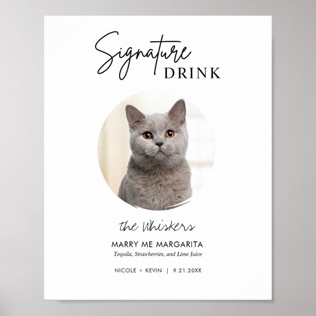 Printable Cat Wedding Signature Drinks Bar Sign (Front)