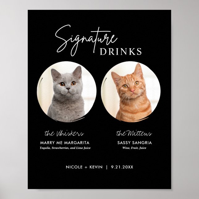 Printable Cat Wedding Signature Drinks Bar Sign (Front)
