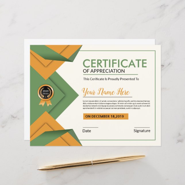 Printable Certificate Template (Front/Back In Situ)