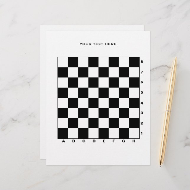 Printable chess board with numbers and letters custom letterhead (Front/Back In Situ)