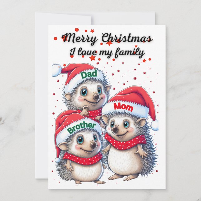 Printable Christmas card with porcupines (Front)