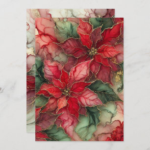 Printable Classic Festive Alcohol Ink Poinsettia Invitation