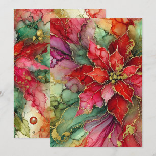 Printable Colourful Abstract Alcohol Ink Poinsetti Invitation
