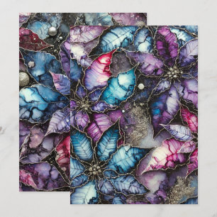 Printable Colourful Galaxy Alcohol Ink Poinsettia Invitation